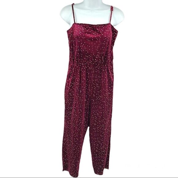 Speechless wine cranberry velvet jumpsuit glitter confetti sparkle dots NEW S - Picture 1 of 14